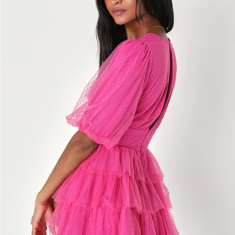 Pink Ruffle Mini Cocktail Dress - Picture 3 of 3